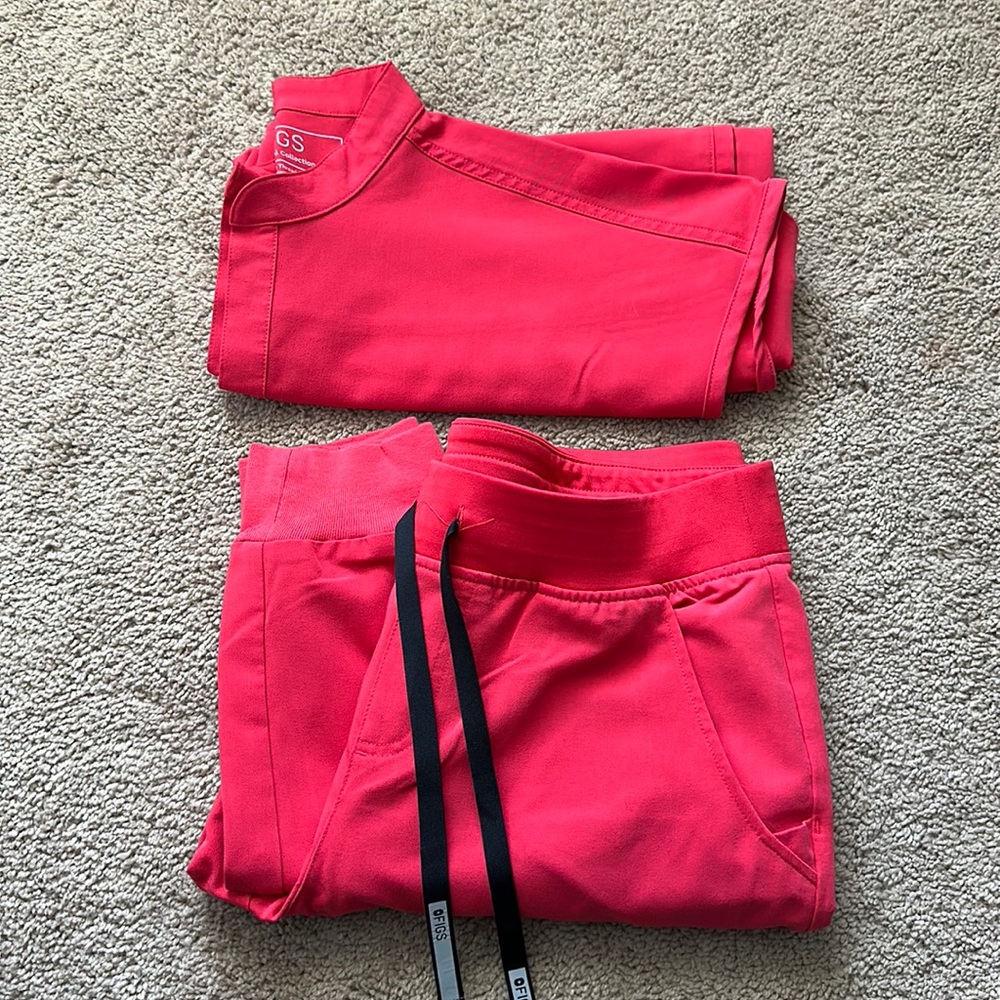 Figs Neon Red Rafaela top and Zamora joggers